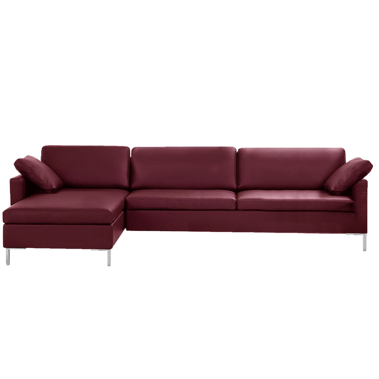 brühl alba - Garnitur A1 + Y2 Rote Eckgarnitur in Leder mit Longchair links und Anstellsofa rechts.