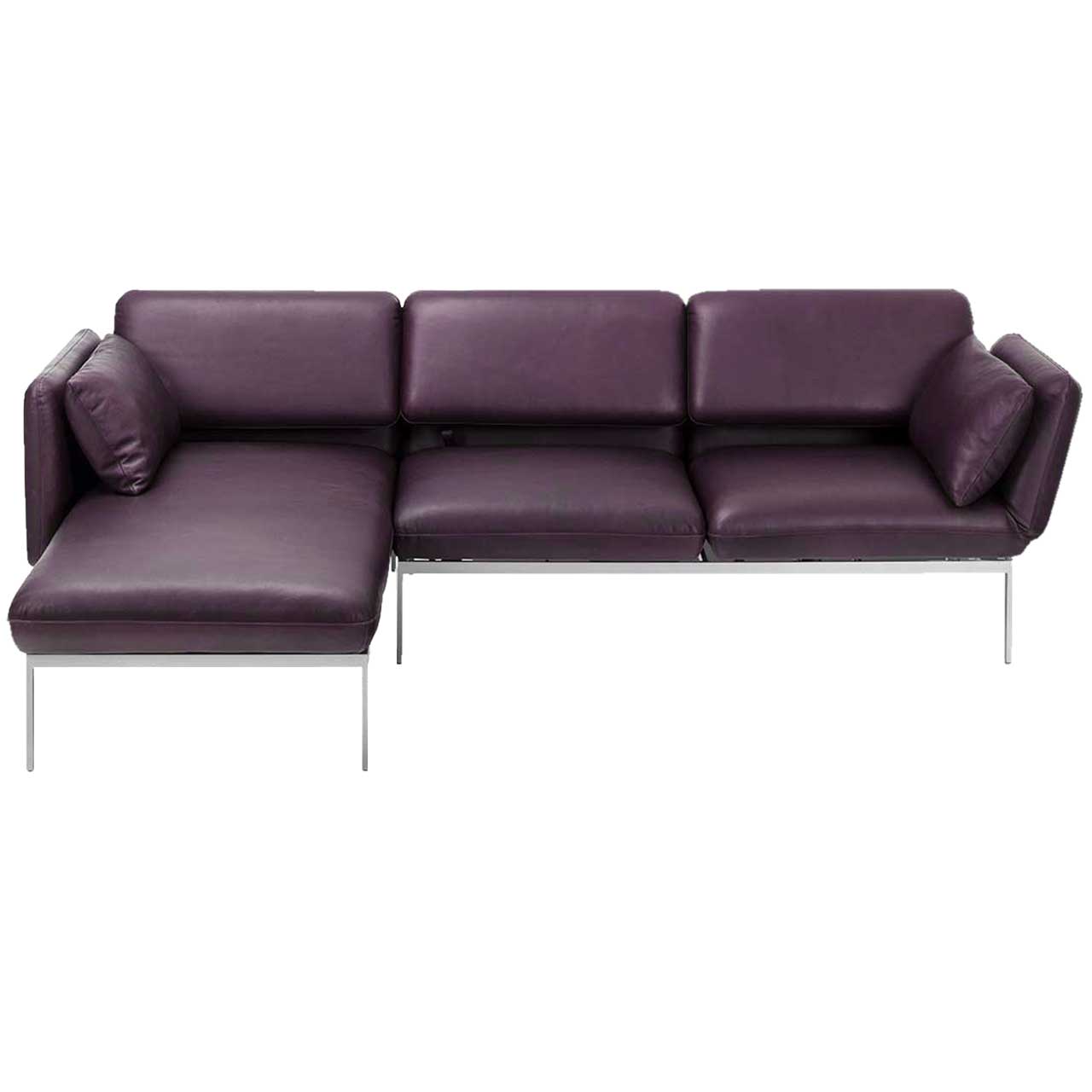 Garnitur brühl roro medium classic 74122 + 74107 Eckgarnitur der Serie roro medium classic mit Longchair links und Anstellsofa rechts in braunem Leder.