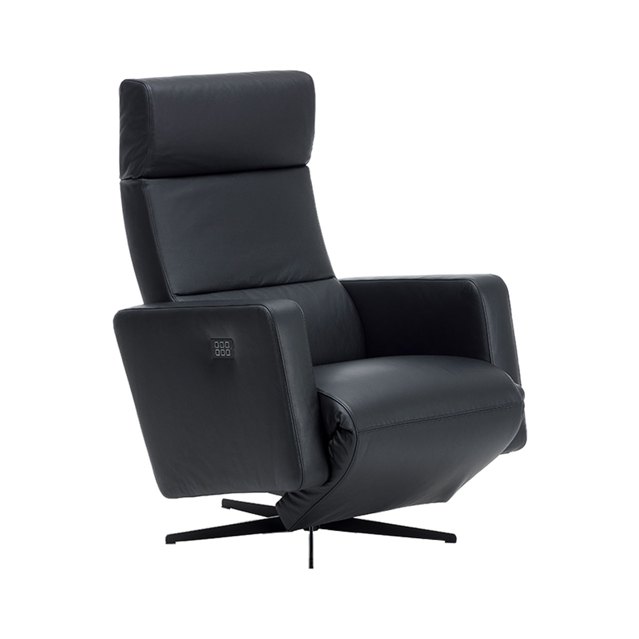 brühl tromsoe 75202 Relaxsessel in schwarzem Leder mit Drehbasis.