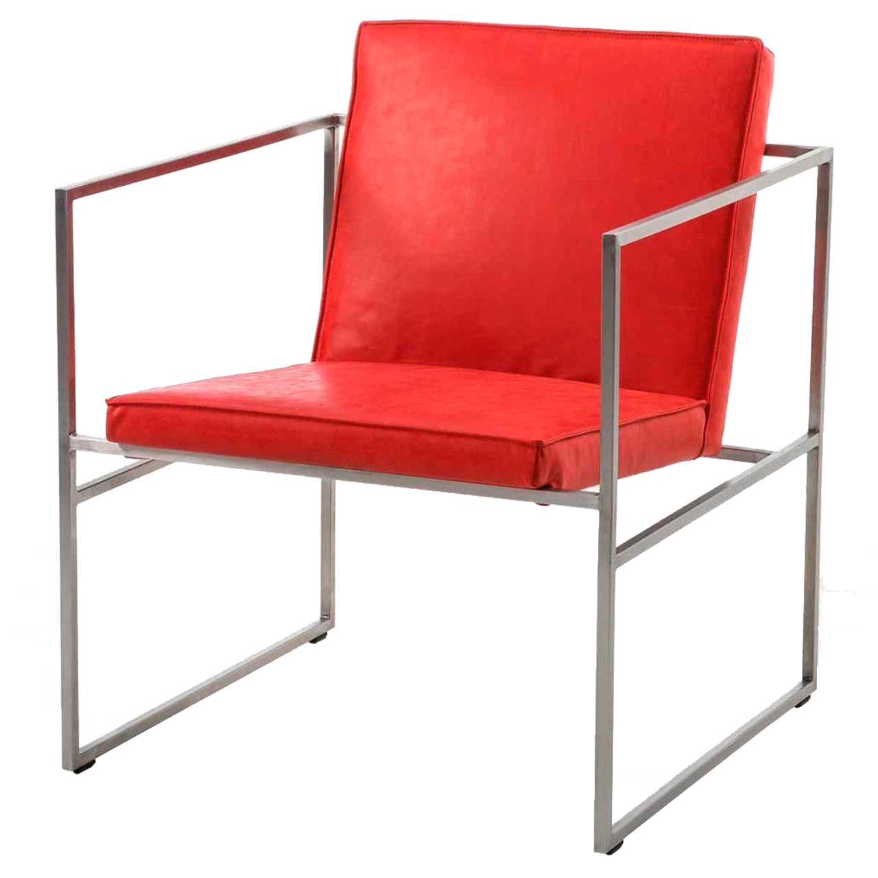 brühl grace metal 68002 Filigraner Sessel mit rotem Leder bezogen. Das Untergestell ist aus Metall.