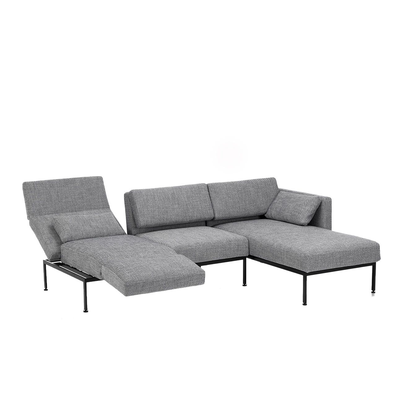 Garnitur brühl roro medium spring 73906 + 73922 Eckgarnitur der Serie roro medium spring mit Longchair rechts und Anstellsofa links in grauem Stoff.