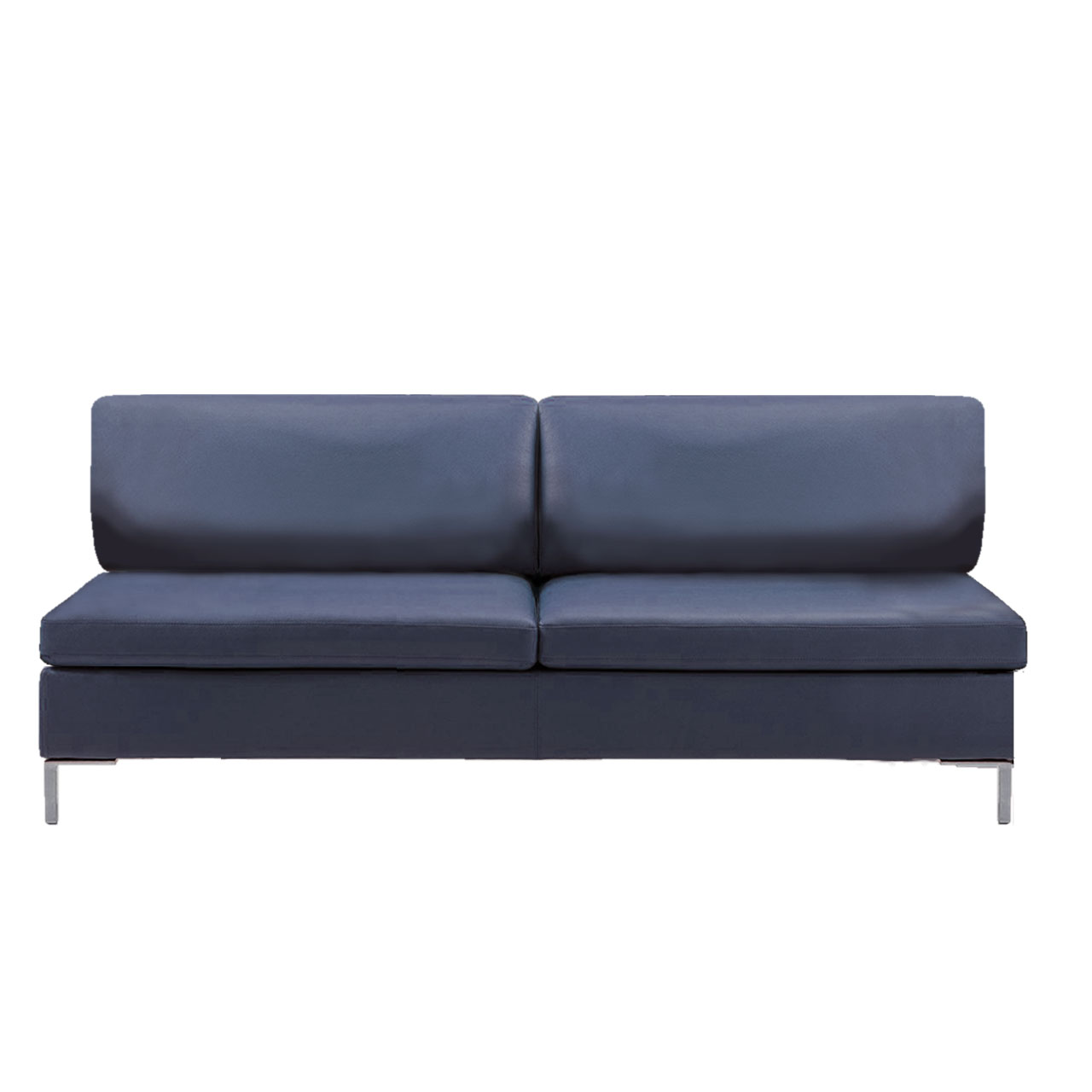 Bruehl_alba_system_zwischenelement_2-5 Zwischenelement mit zwei Sitzplätzen in blauem Leder.