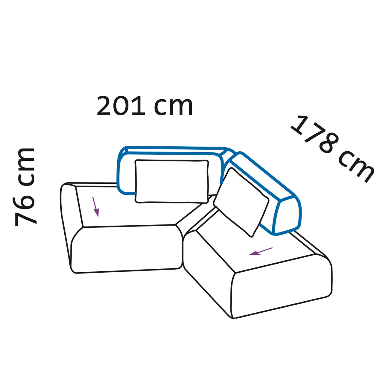 Maßzeichnung für die all together Ecklösung 73676+73677.