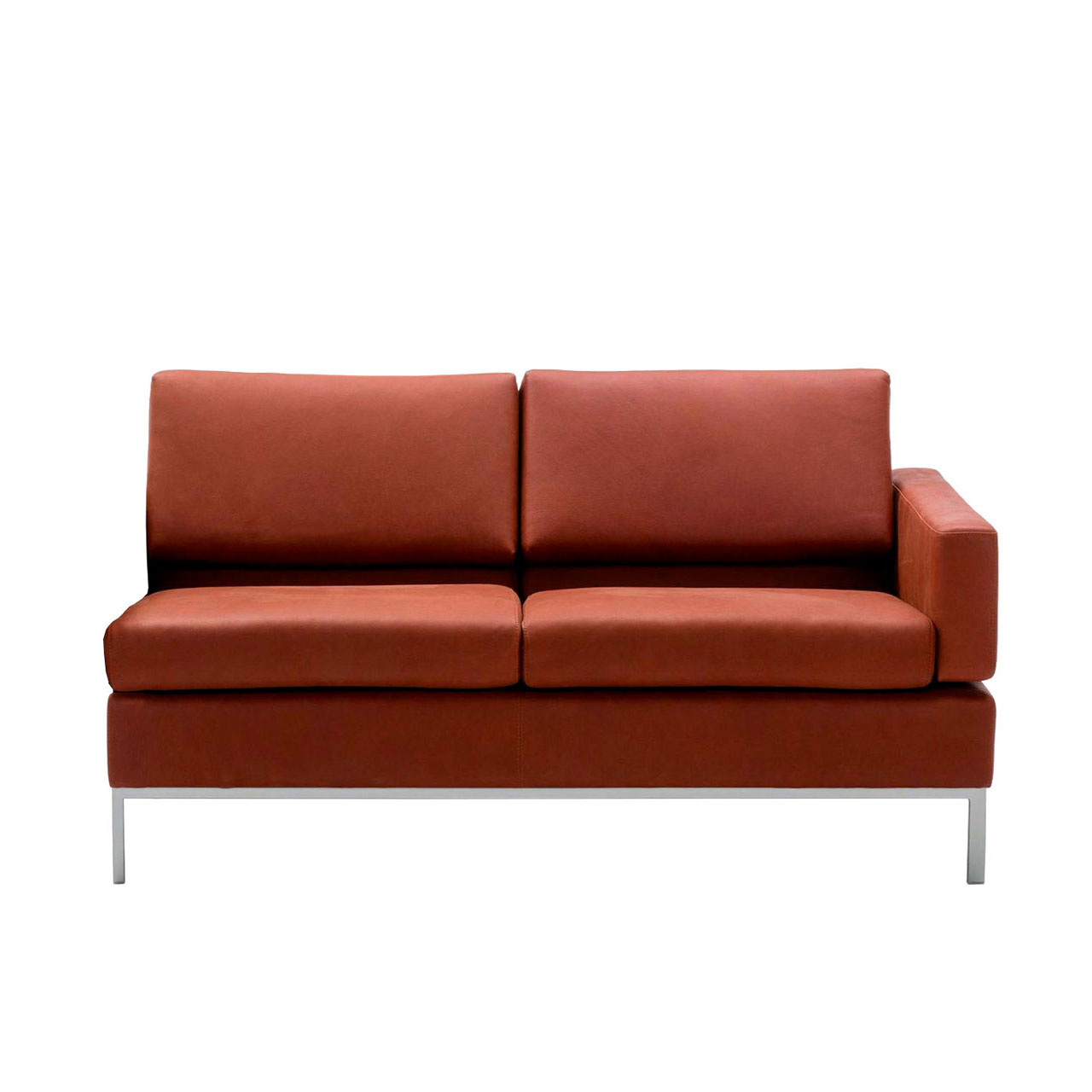 brühl tomo - Anstellsofa 2-Sitzer Rotbraunes Anstellsofa mit zwei Sitzplätzen und Untergestell in chrom glänzend mit Armlehne rechts.