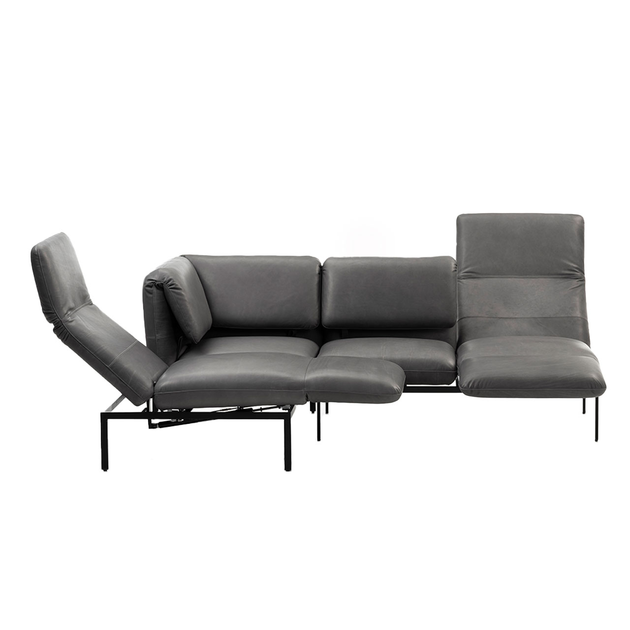 Garnitur brühl roro small classic 74226 + 74207 Eckgarnitur der Serie roro small classic mit Eckanbausofa rechts und Anstellsofa links in schwarzem Leder.