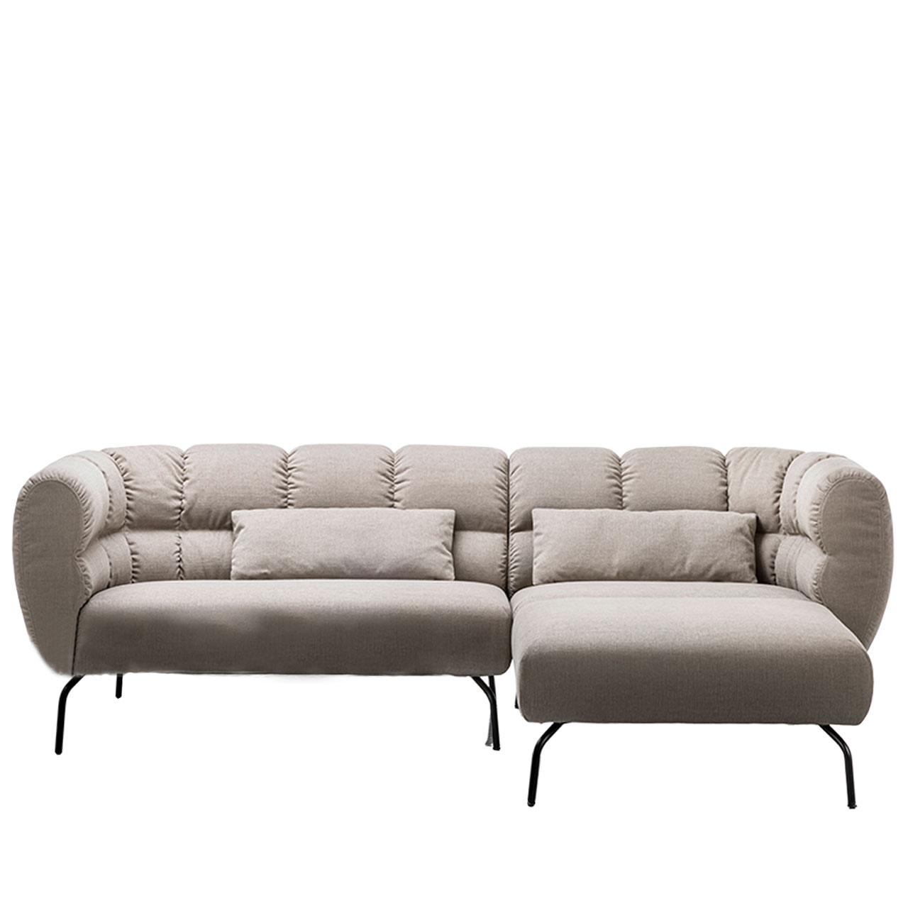 brühl magnolia - Garnitur 73018 + 73031 Eckgarnitur von brühl magnolia mit Longchair rechts in grauem Leder mit schwarzen Füßen.