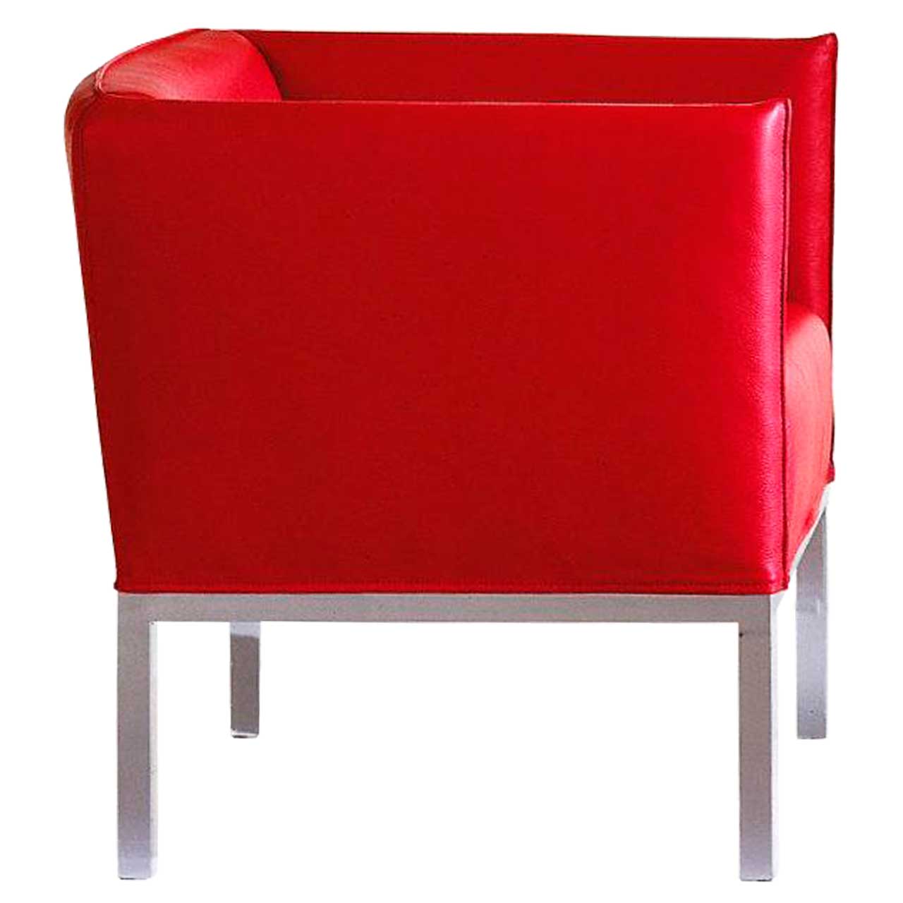 brühl randolph 74301 Sessel in rotem Leder, Untergestell chrom glänzend.