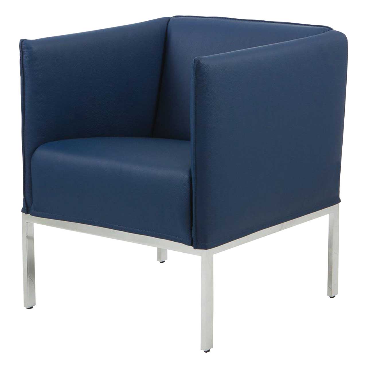 brühl randolph 74301 Sessel in blauem Leder, Untergestell chrom glänzend.