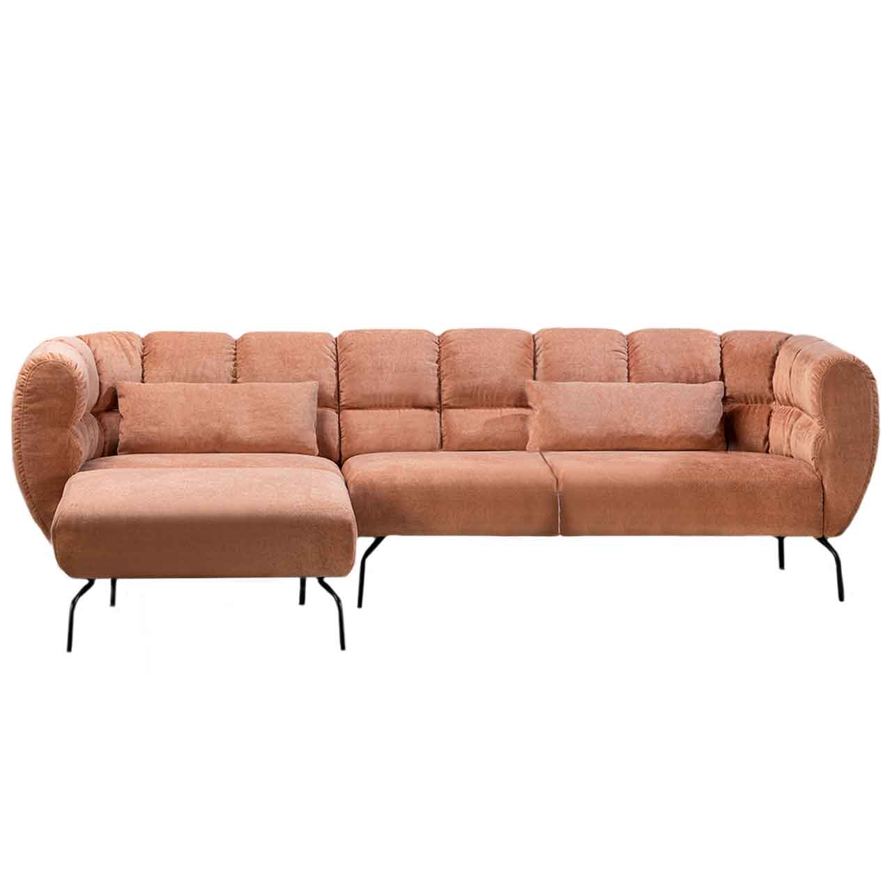 brühl magnolia - Garnitur 73030 + 73023 Eckgarnitur von brühl magnolia mit Longchair links in rotbraunem Leder mit schwarzen Füßen.