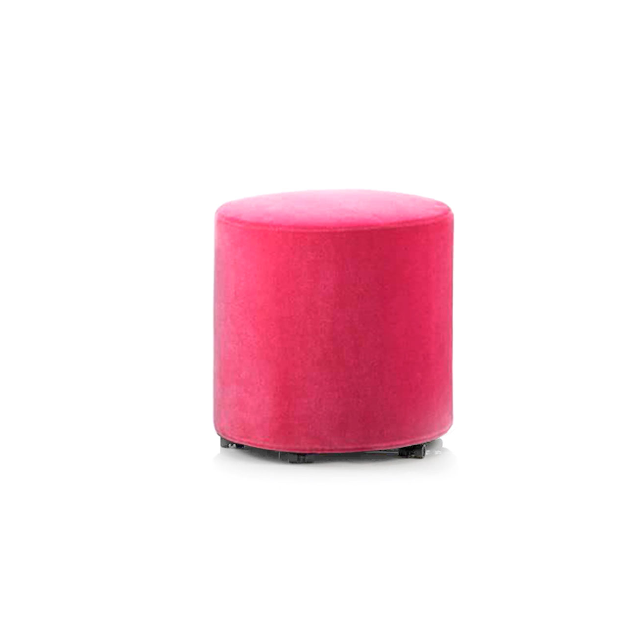 brühl armand Hocker 71662 Ein pinker Hocker. Die Form ist zylindrisch und reicht bis knapp über den Boden. Der Hocker steht auf Kunststoffrollen.