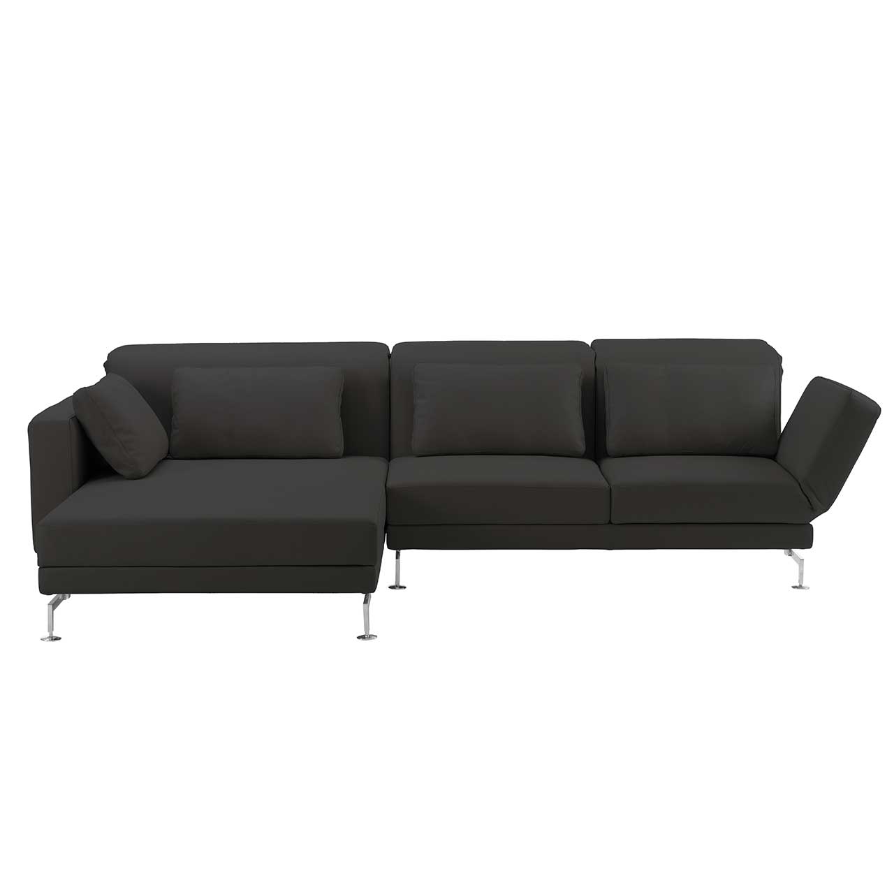 brühl moule-medium - Sitzgruppe 73138 + 73123 Eckgarnitur mit breitem Longchair links in schwarzem Stoff.