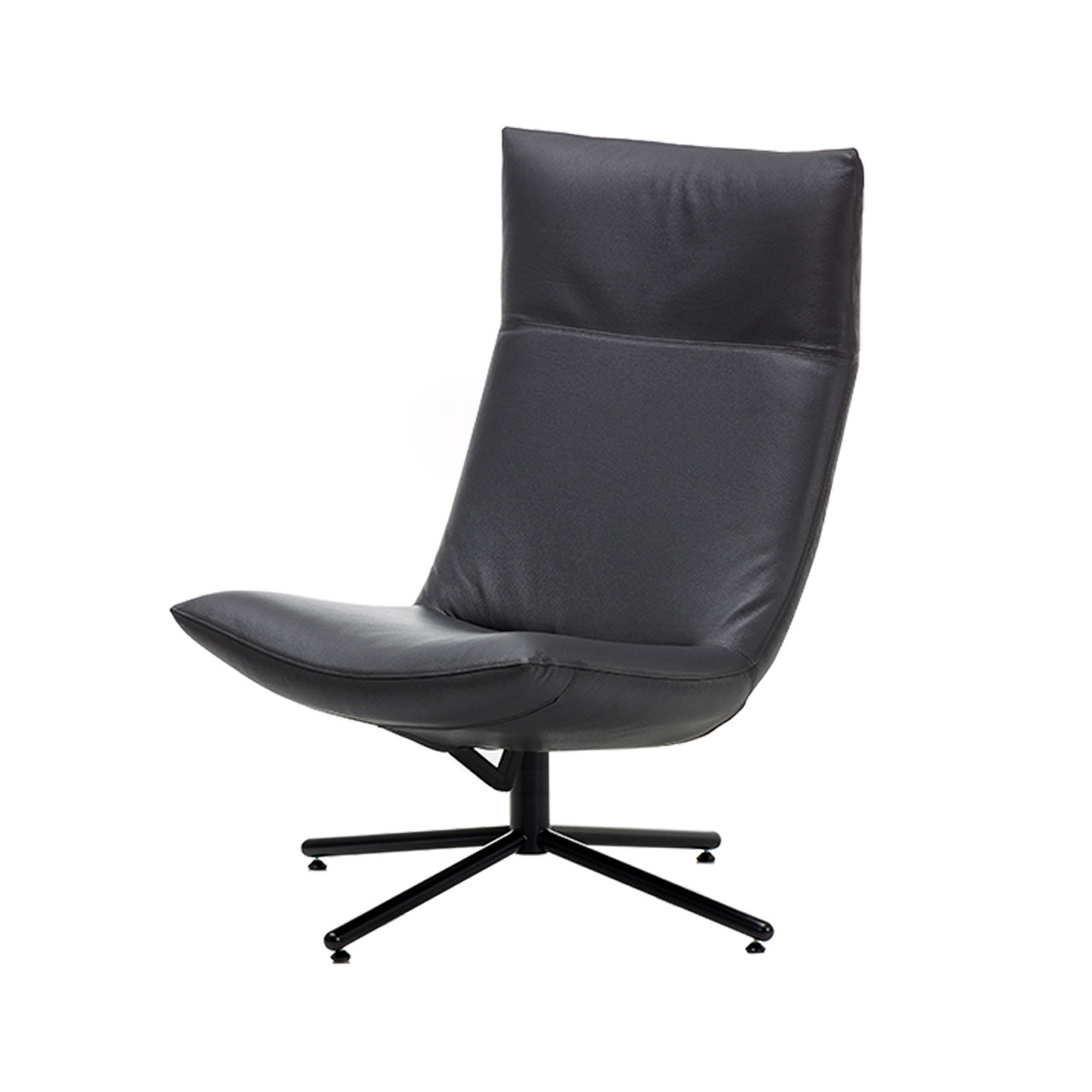 brühl gerard 59605 Ein schwarzer Lederdrehsessel mit schwarzem Kreuzfuß. Der Sessel hat keine Armlehnen.