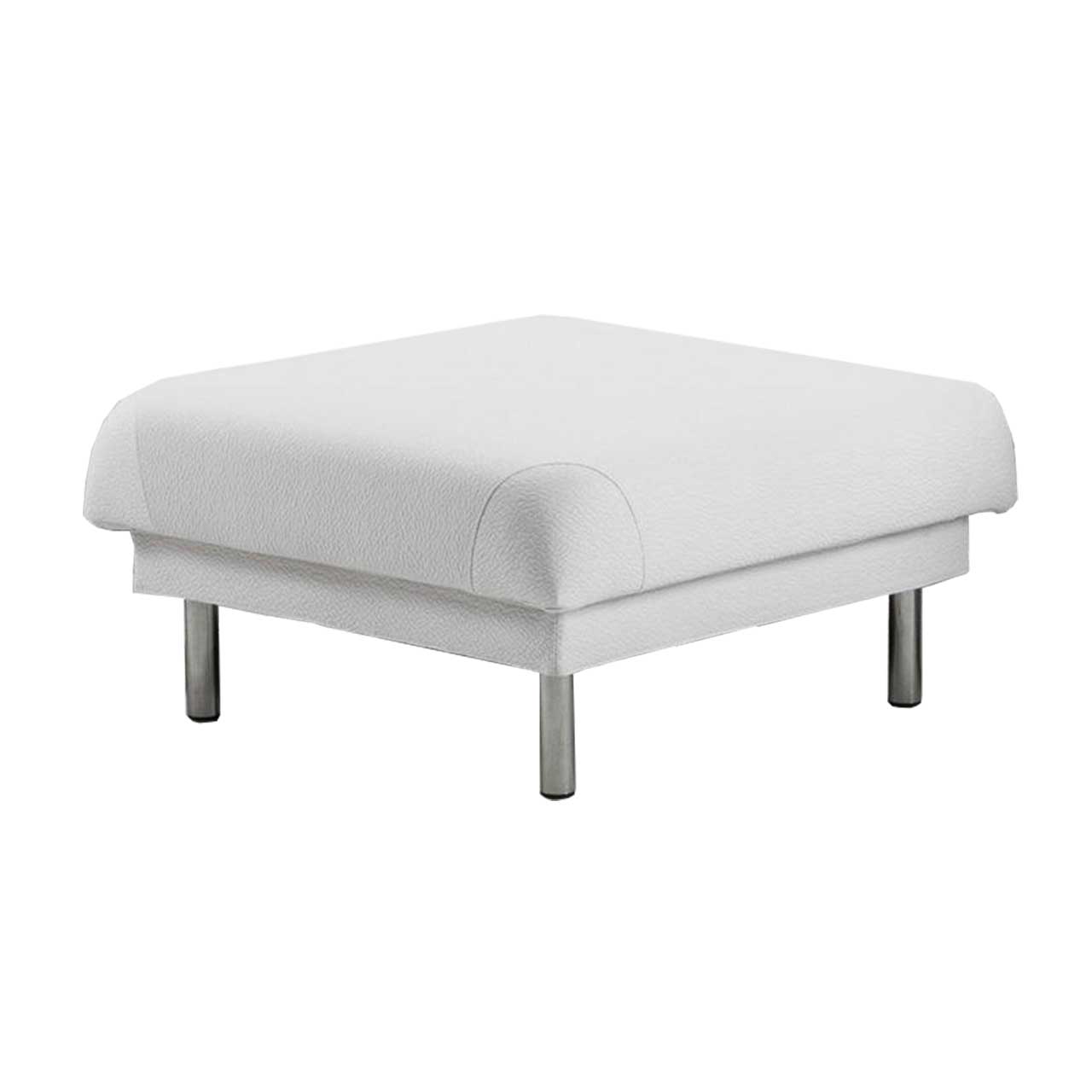 brühl tam 55262 Quadratischer Hocker mit Füßen in chrom glänzend, mit weißem Stoff bezogen.