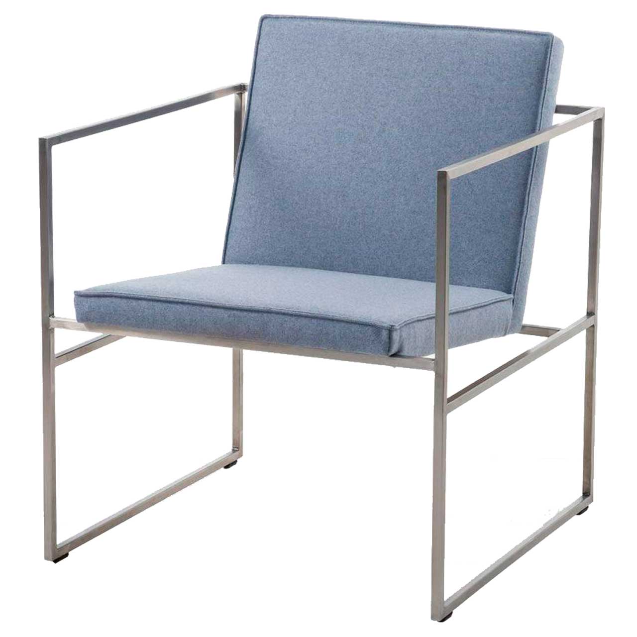 brühl grace metal 68002 Filigraner Sessel mit stahlblauem Stoff bezogen. Das Untergestell ist aus Metall.