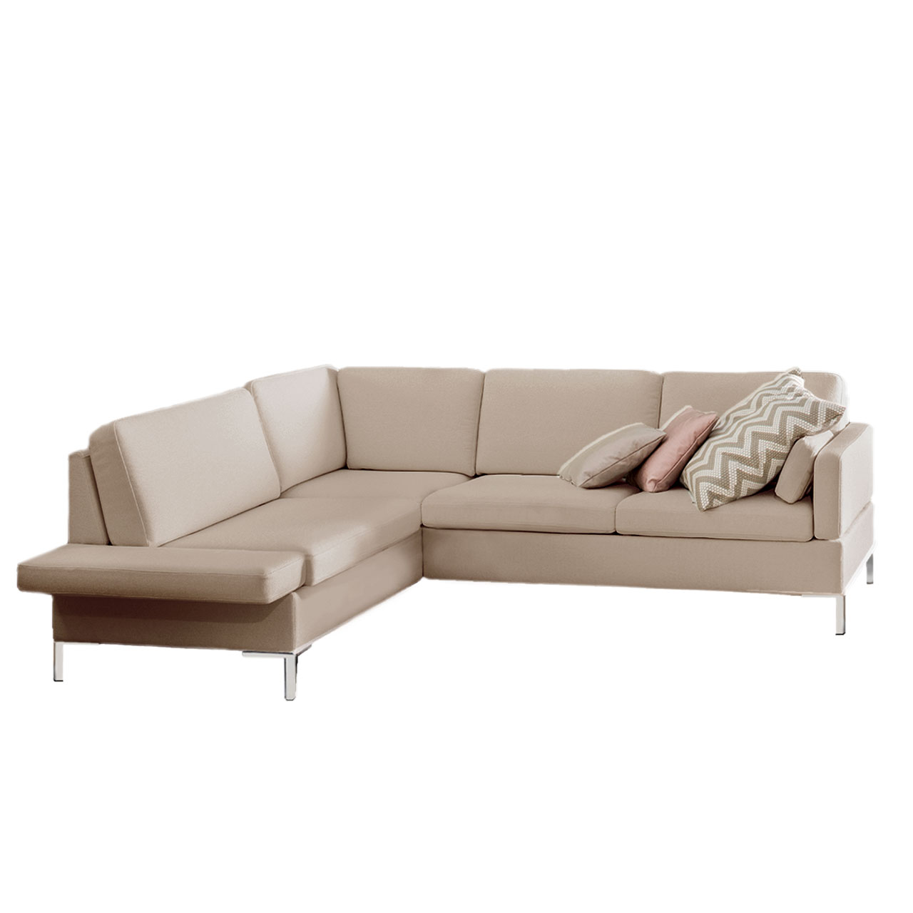 Bruehl_alba_system_garnitur_X1_B2 Weiße Eckgarnitur mit Anstellsofa rechts und Eckanbausofa links.