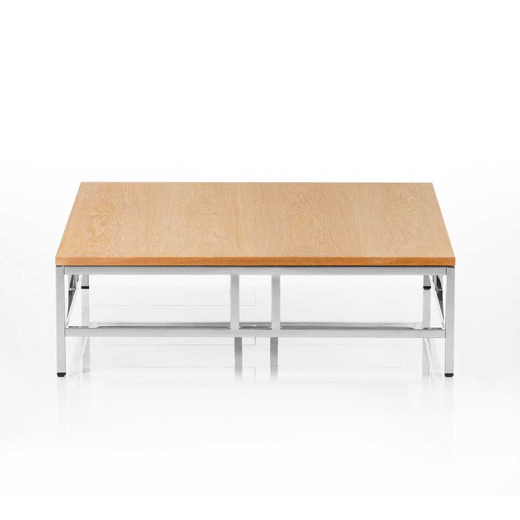 brühl easy pieces 62090 Quadratischer Wohnzimmertisch mit Metall glänzendem Untergestell und Tischplatte in Buche.