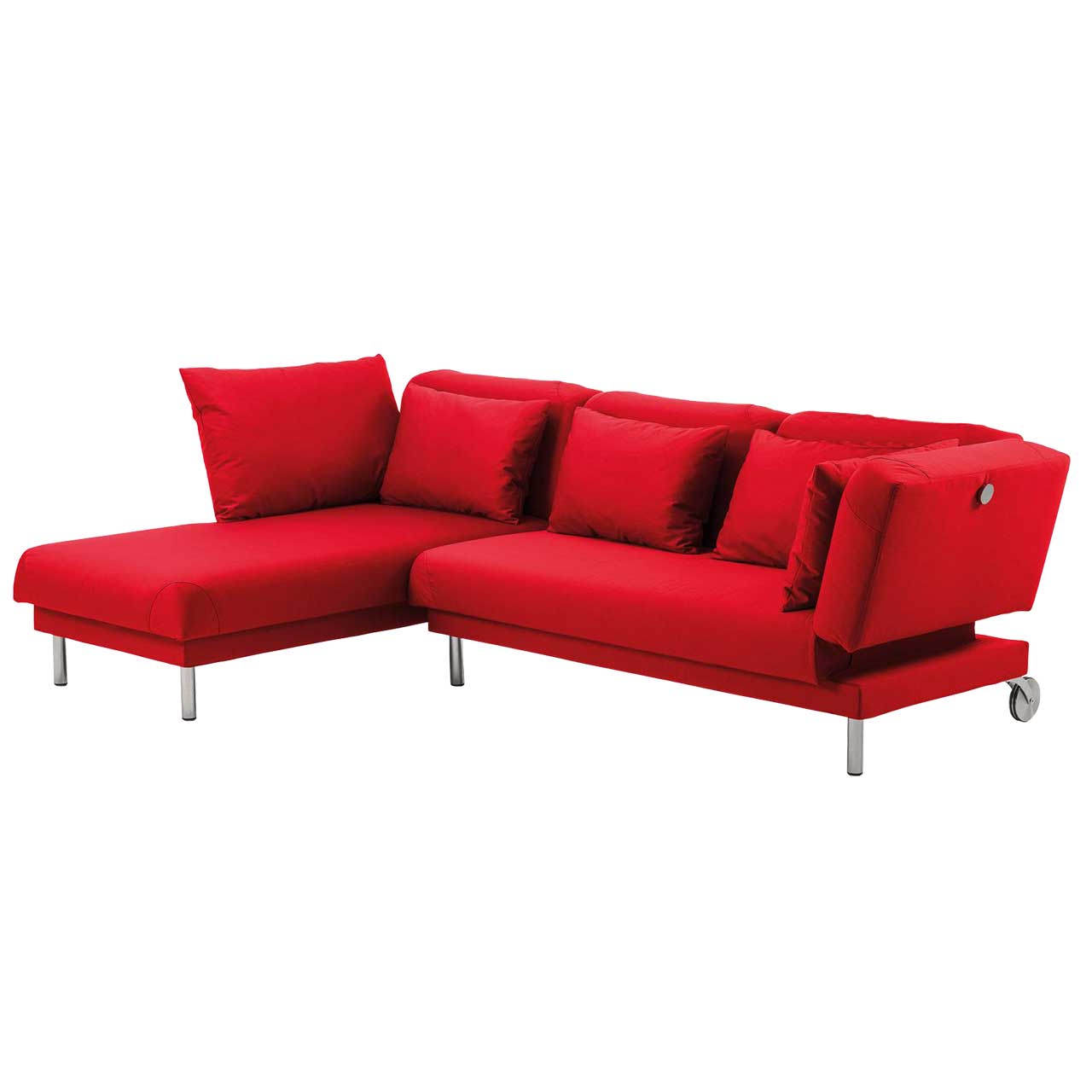 brühl tam 55340 + 55250 Eckgarnitur aus einem Openend udn einem Longchair in rotem Stoff.