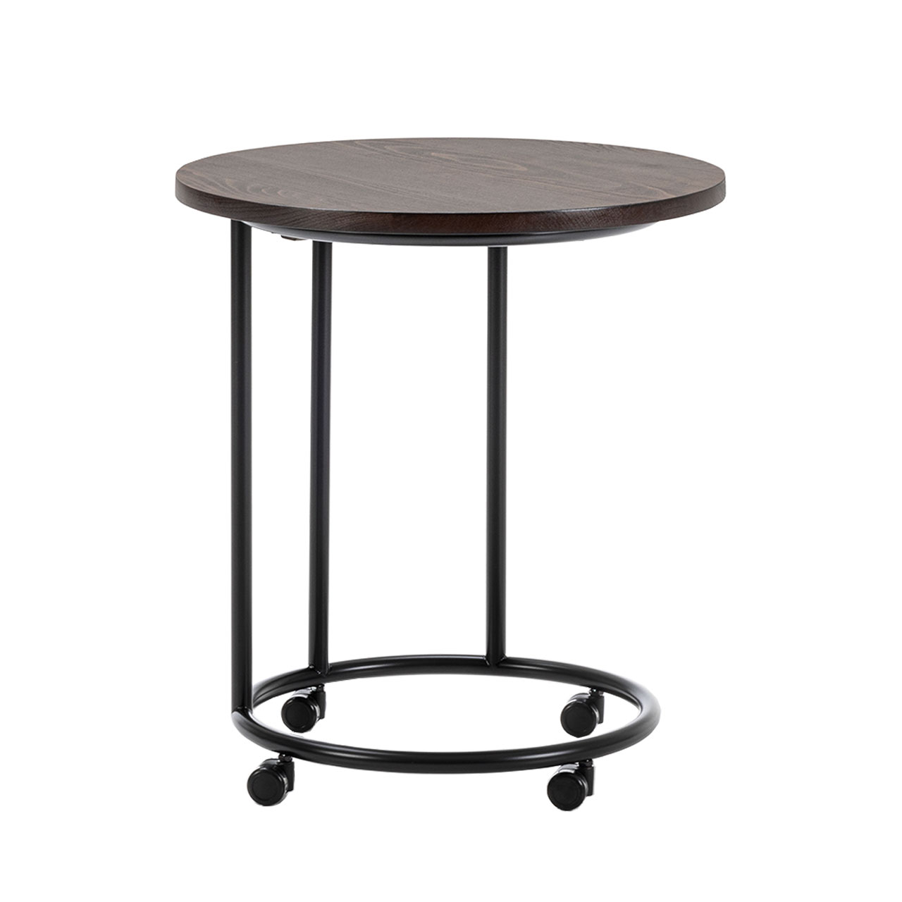 brühl magnolia - runder Tisch mit Rollen 73091 Runder Beistelltisch mit Rollen der Serie brühl magnolia mit schwarz gebeizter Tischplatte und einem schwarzen Untergestell mit vier Rollen.