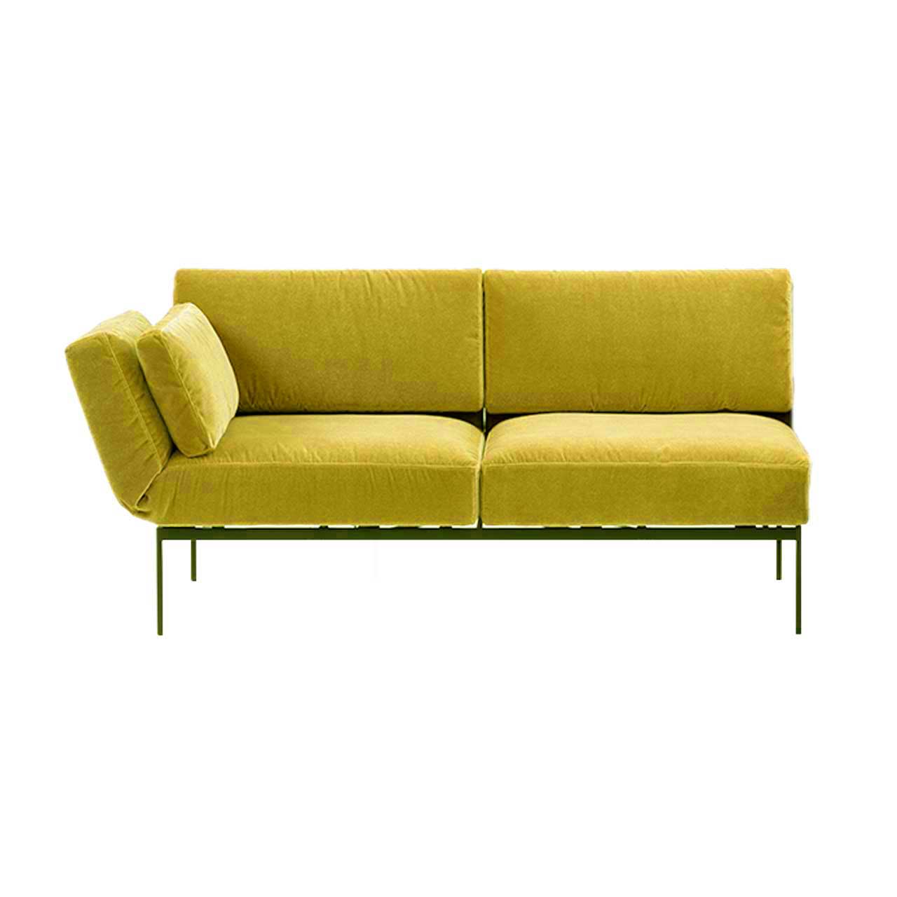 Anstellsofa brühl roro medium spring 73906 Das Anstellsofa der Serie roro medium spring mit zwei Sitzplätzen und Armlehne links in gelbem Stoff.