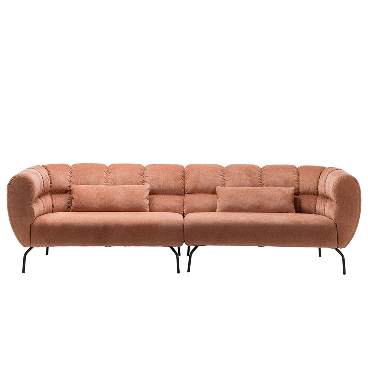 brühl magnolia - Garnitur 73018 + 73019 Gerade Polstergarnitur von brühl magnolia in rotbraunem Stoff mit schwarzen Metallfüßen.