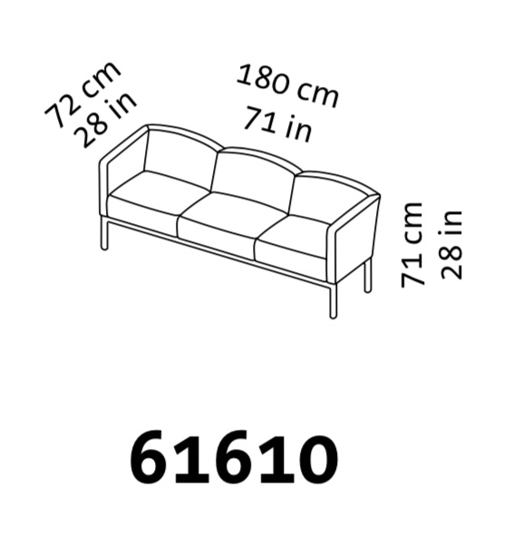 Maßzeichnung brühl add1 Sofa 3-Sitzer 61610 Maßzeichnung eines dreisitzigen Sofas mit zwei Armlehnen.