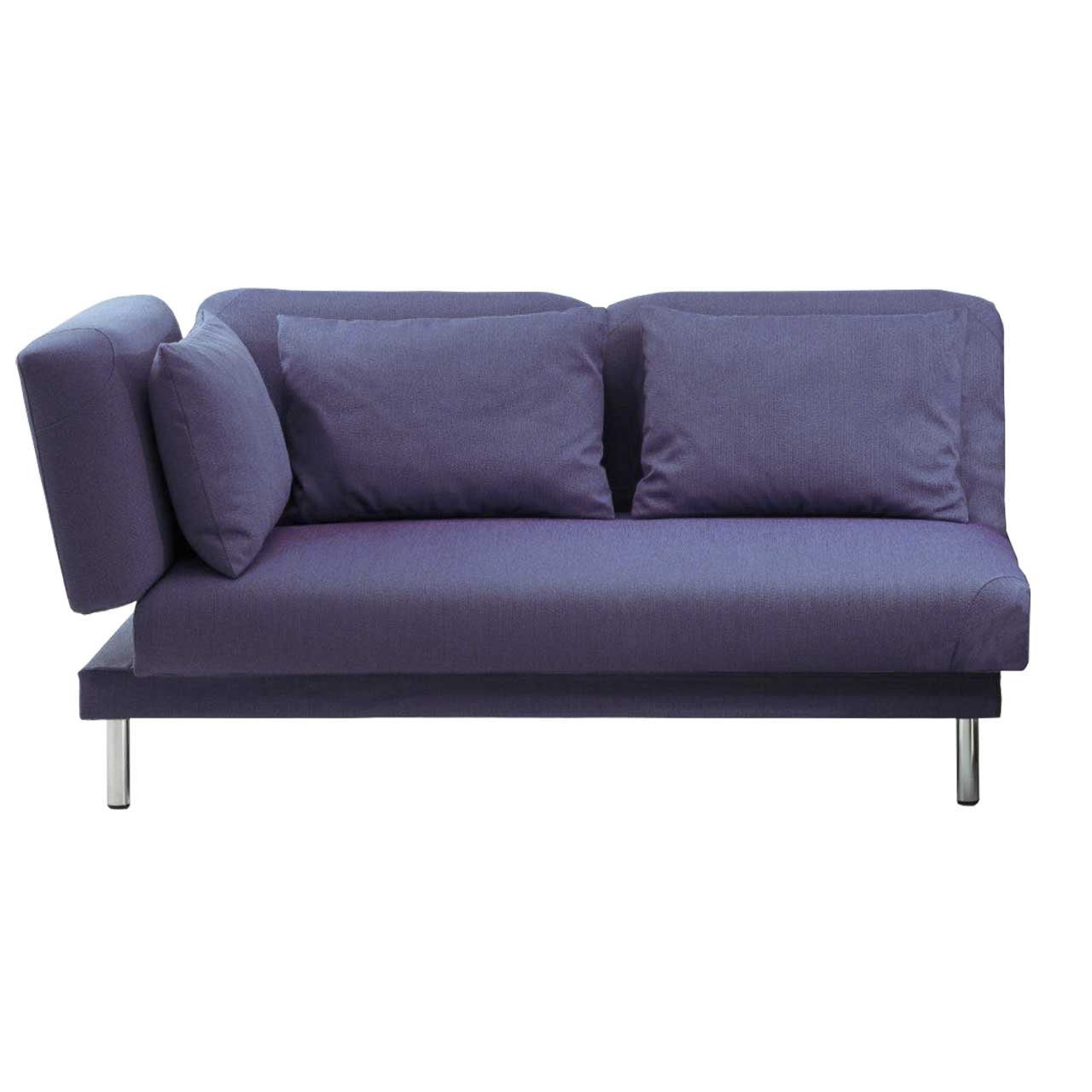 brühl tam 55251 Openend in violettem Stoff mit Füßen in chrom, rechts offen mit 3 Kissen.
