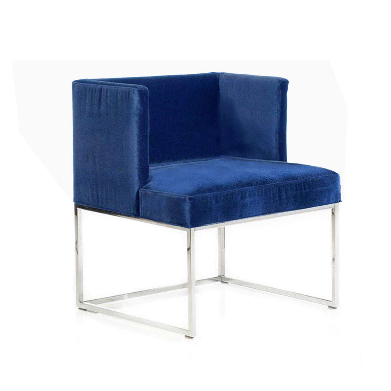 bruehl-belami-stuhl-70801-glatt Blauer Sessel mit niedrigen, geschlossenen Seiten und niedrigem Rücken.