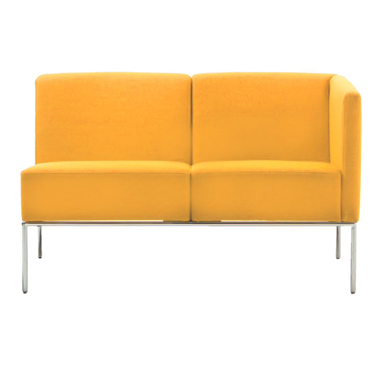 brühl add1 Sofa Ein Sofa der Serie add1 mit 2 Sitzen und einer Armlehne rechts in der Stofffarbe sonnengelb. Das Untergestell ist mattchrom lackiert.
