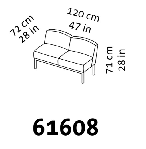 Maßzeichnung brühl add1 Sofa 2-Sitzer 61608 Maßzeichnung eines zweisitzigen Sofas ohne Armlehnen.