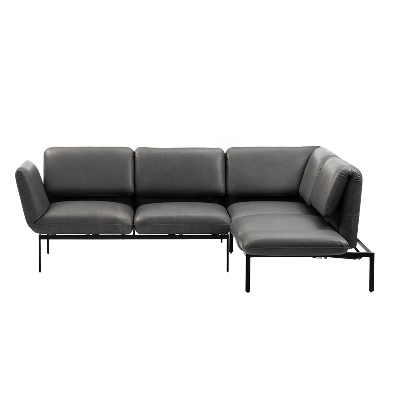 Garnitur brühl roro small classic 74206 + 74227 Eckgarnitur der Serie roro small classic mit Eckanbausofa links und Anstellsofa rechts in schwarzem Leder.