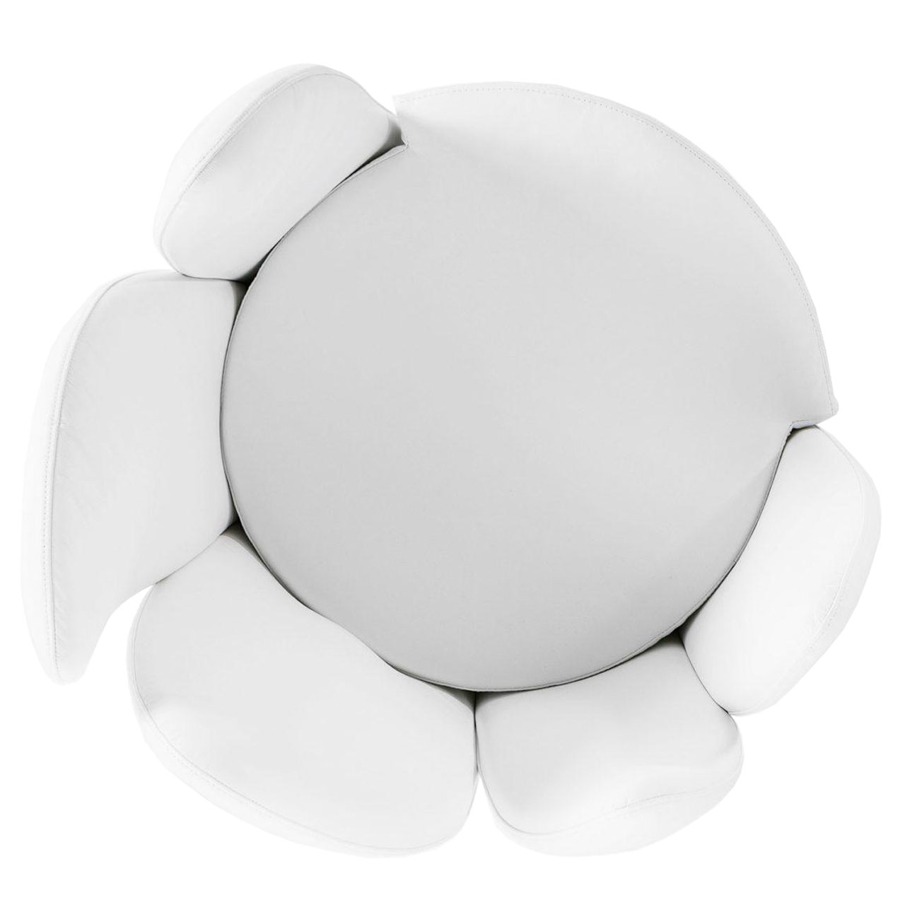 brühl lemon-blossom Sessel 63403 Blick von oben auf einen Sessel mit runder Sitzbasis in weißem Leder. Der Rücken besteht aus fünf einzelnen Segmenten.