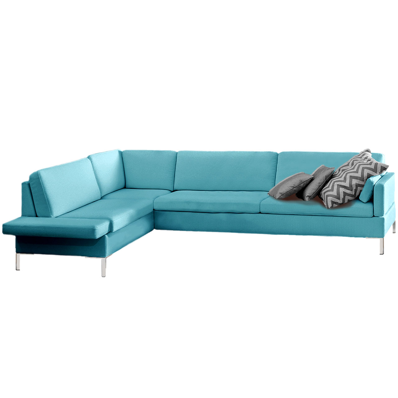 Bruehl_alba_system_garnitur_W_B Türkise Eckgarnitur mit Anstellsofa rechts und Eckanbausofa links.