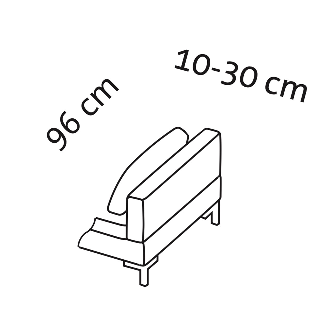 Maßzeichnung system Seitenteil mit Armlehnkissen 63 cm