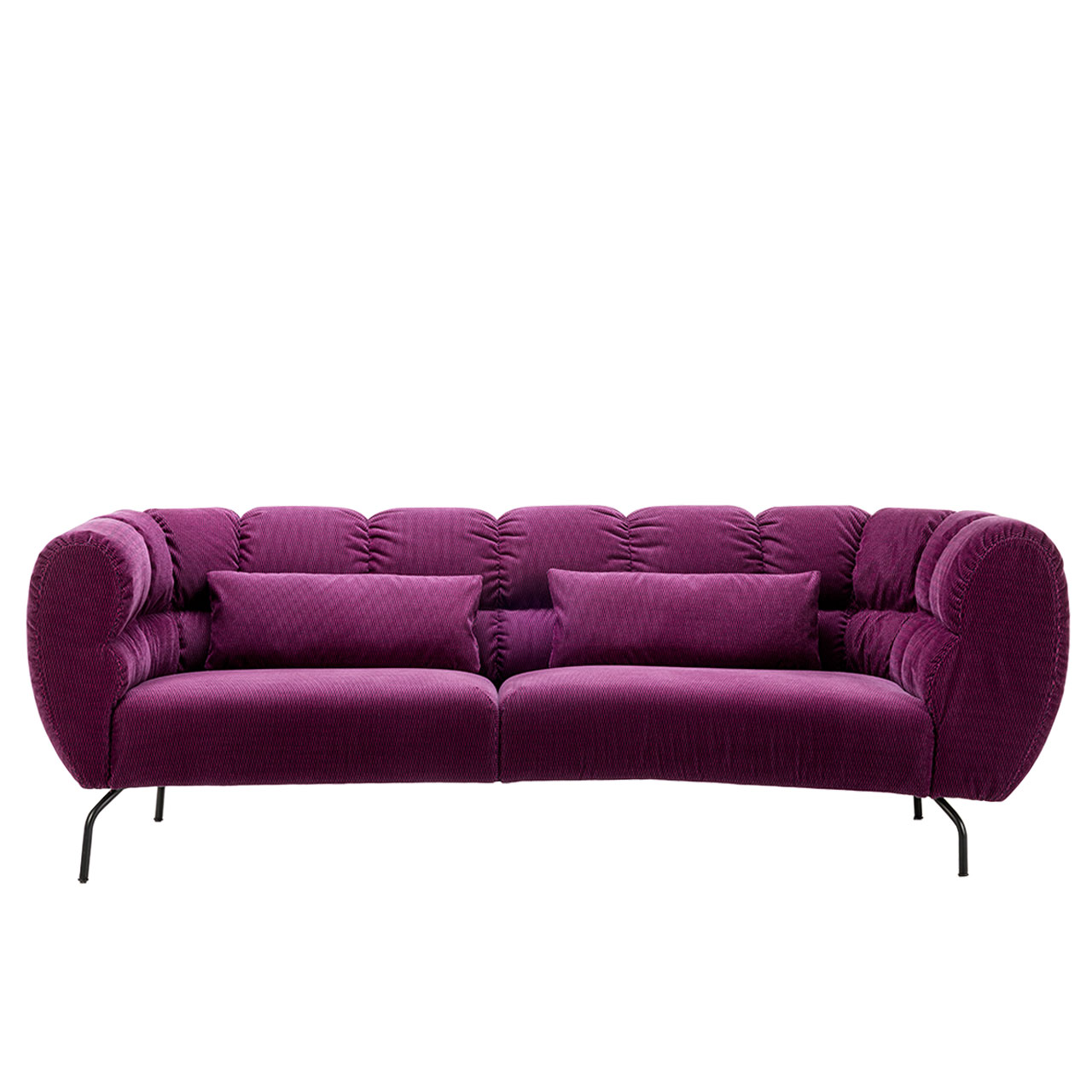 brühl magnolia - Eckanbausofa links 73028  Eckanbausofa der Serie brühl magnolia in brombeerfarbenem Stoff mit schwarzen Metallfüßen.