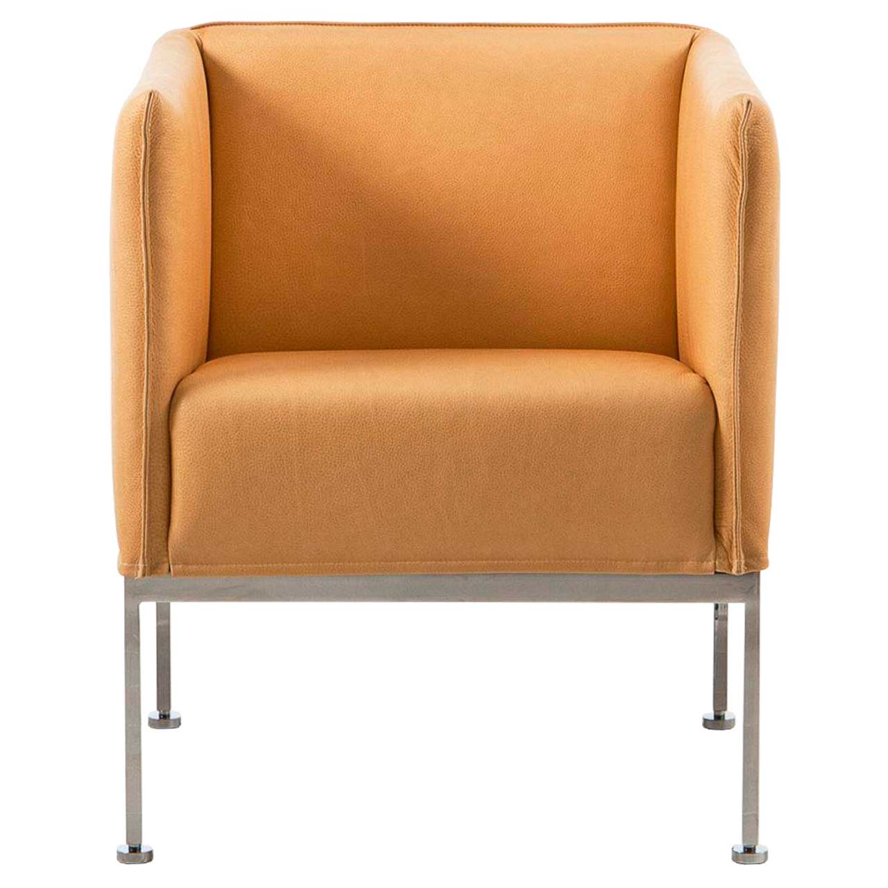 brühl randolph 74301 Sessel in gelben Leder, Untergestell chrom glänzend.