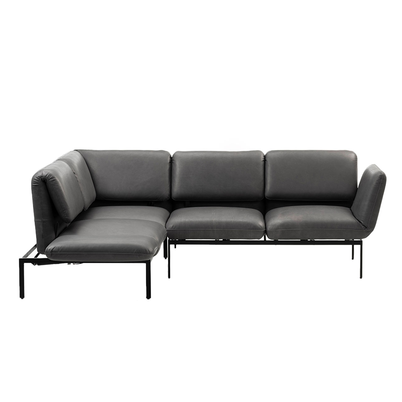 Garnitur brühl roro small classic 74226 + 74207 Eckgarnitur der Serie roro small classic mit Eckanbausofa rechts und Anstellsofa links in schwarzem Leder.