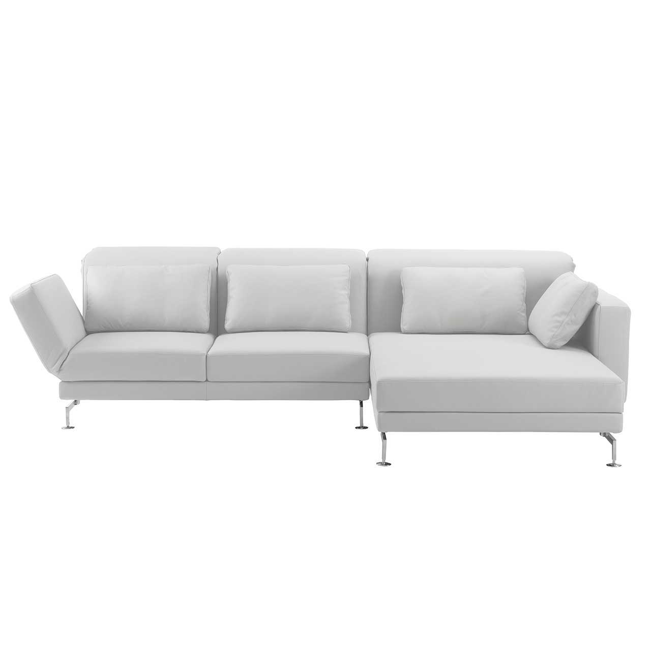 brühl moule-medium - Sitzgruppe 73139 + 73122 Eckgarnitur mit breitem Longchair rechts in weißem Leder.