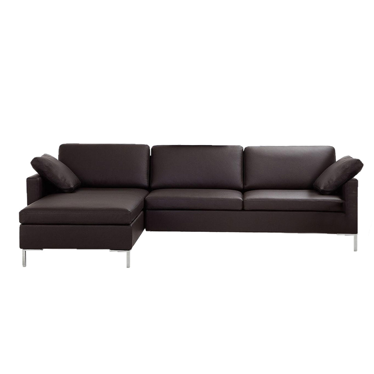 brühl alba - Garnitur A1 + W2 Schwarze Eckgarnitur in Leder mit Longchair links und Anstellsofa rechts.
