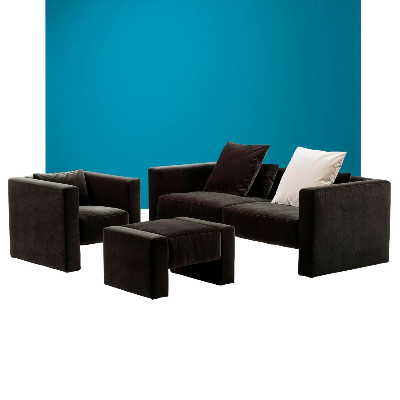 brühl visavis Hocker 21661 Sitzkombination aus Sessel, Sofa und Hocker in schwarzem Leder.