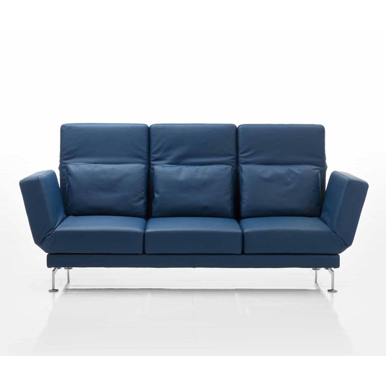 brühl moule small - Sofa 73212 Sofa mit drei Sitzplätze in dunkelblauem Leder. Die neigungsverstellbare Kopfstützen sind aufgestellt