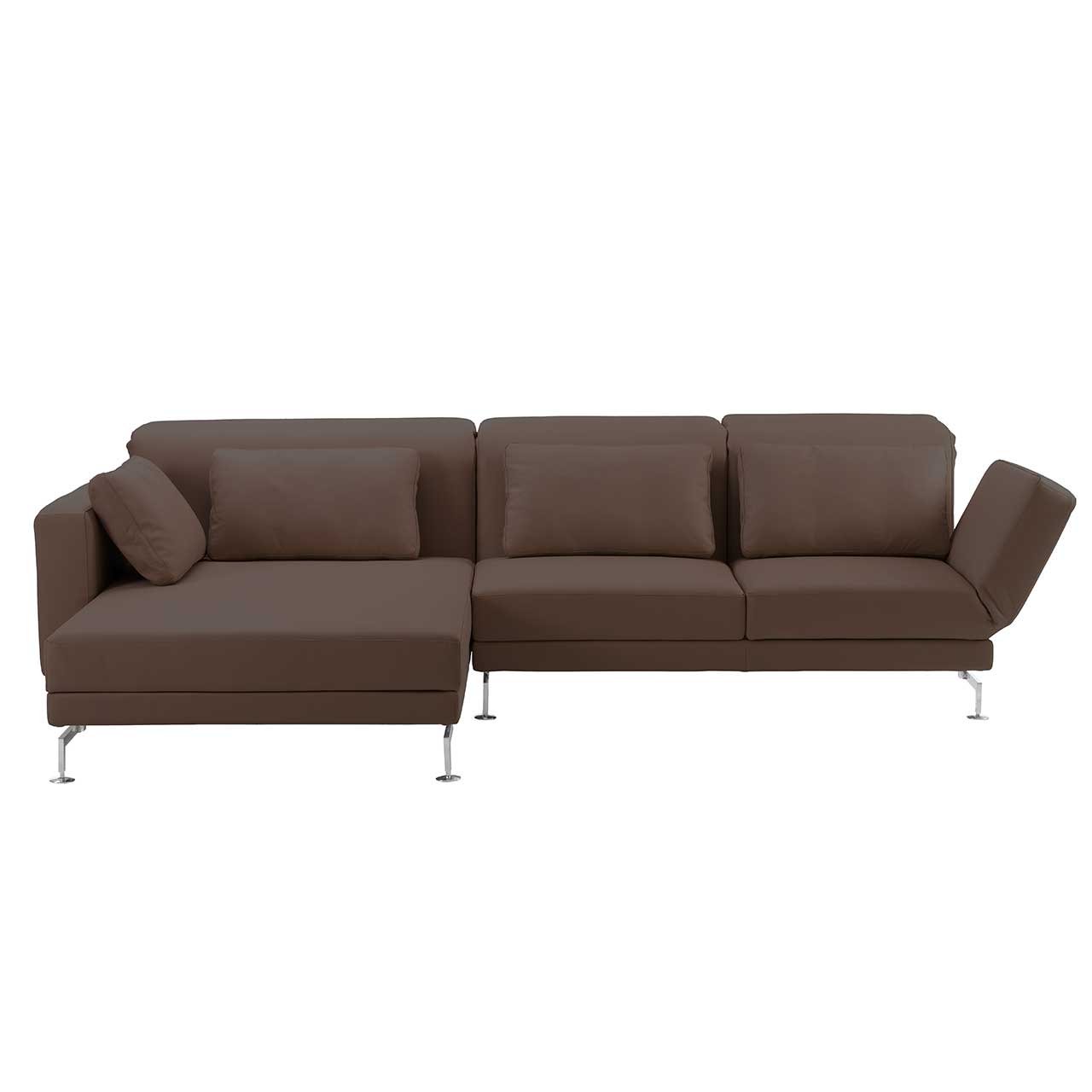 brühl moule-medium - Sitzgruppe 73138 + 73123 Eckgarnitur mit breitem Longchair links in braunem Stoff.