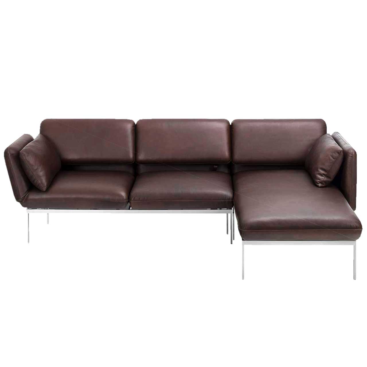 Garnitur brühl roro medium classic 74106 + 74123 Eckgarnitur der Serie roro medium classic mit Longchair rechts und Anstellsofa links in braunem Leder.