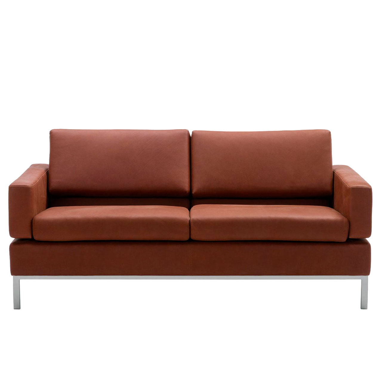 brühl tomo - Sofa Rotbraunes Ledersofa mit Untergestell in chrom glänzend.