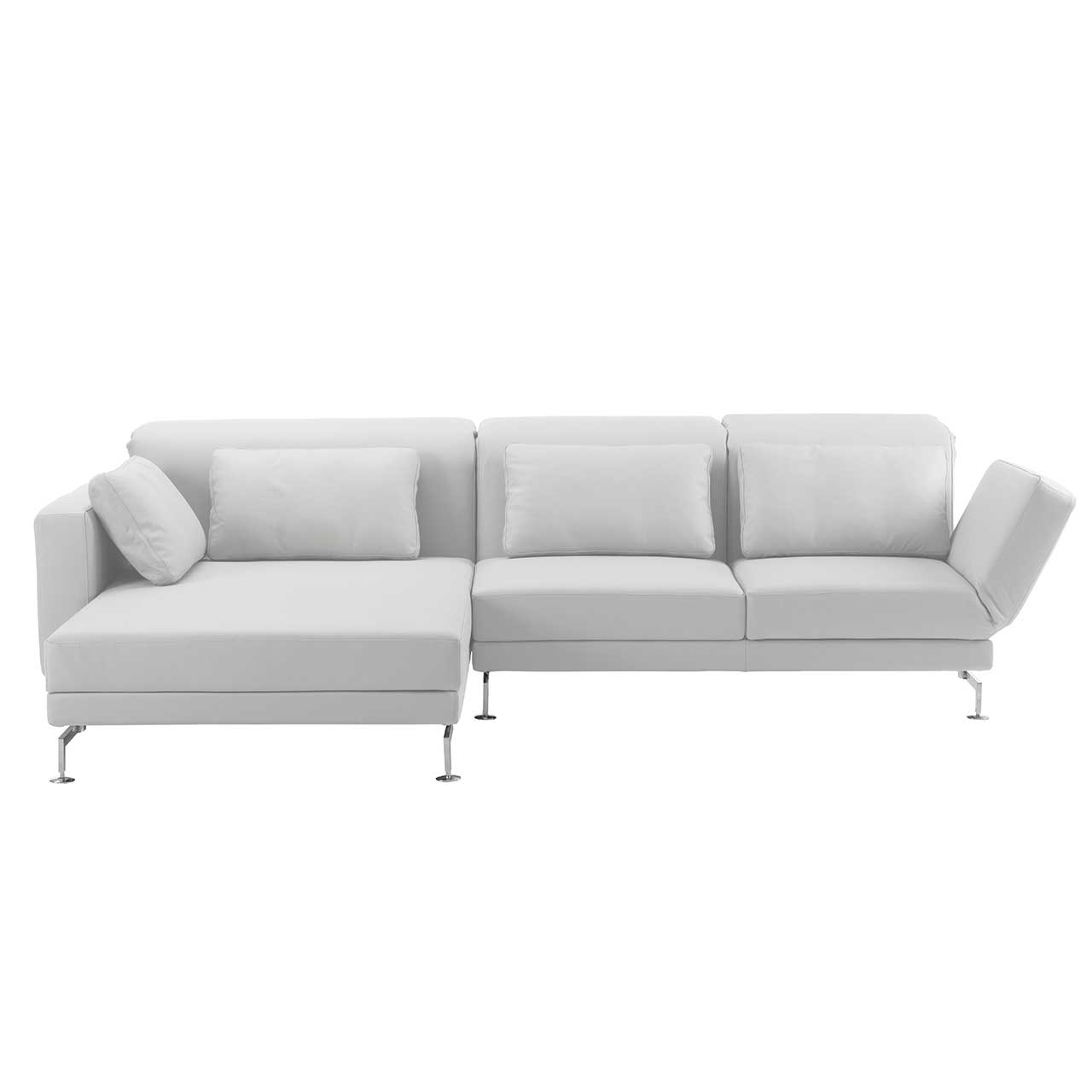 brühl moule-medium - Sitzgruppe 73138 + 73123 Eckgarnitur mit breitem Longchair links in weißem Leder.