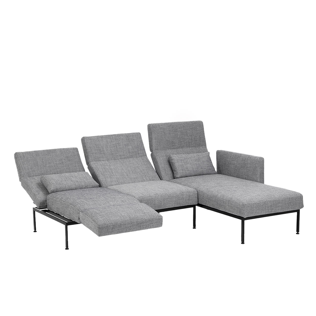 Garnitur brühl roro medium spring 73906 + 73922 Eckgarnitur der Serie roro medium spring mit Longchair rechts und Anstellsofa links in grauem Stoff.
