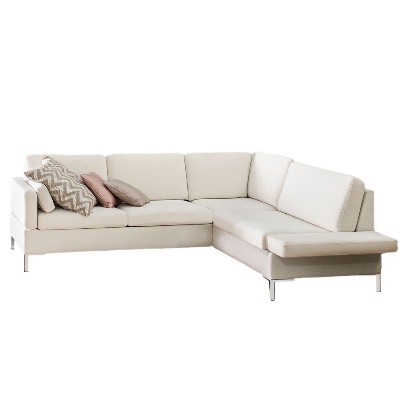 Bruehl_alba_system_garnitur_W155_B255 Weiße Eckgarnitur mit Anstellsofa links und Eckanbausofa rechts.
