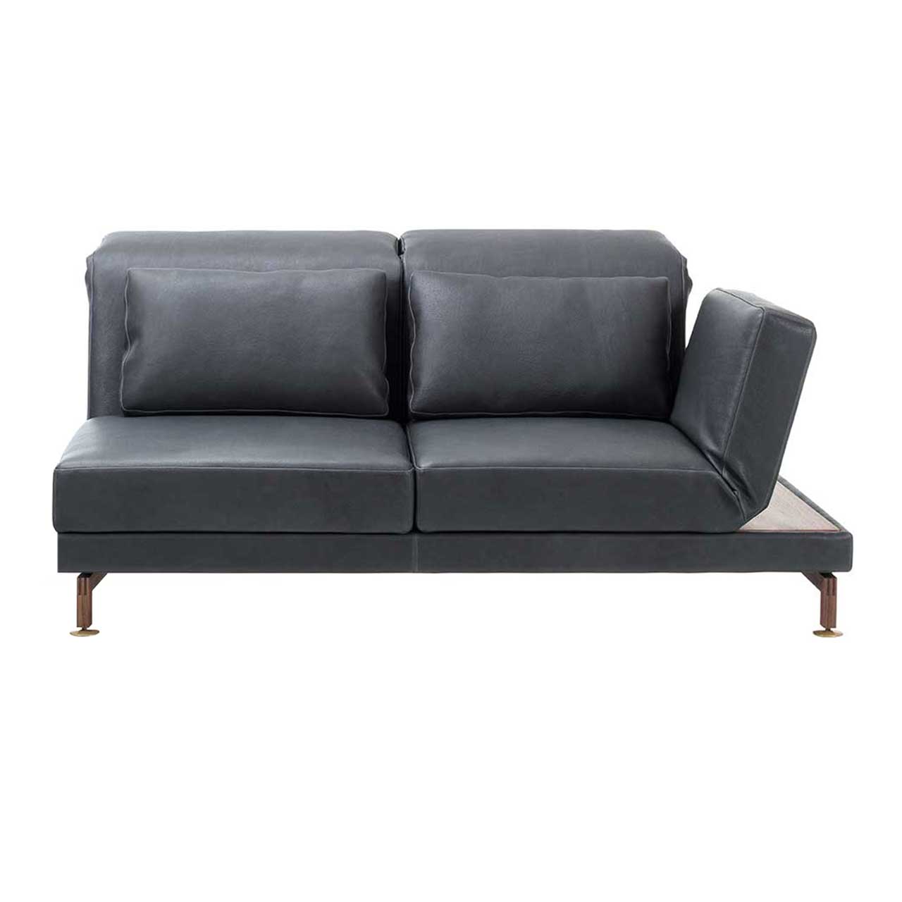 brühl moule medium - Anstellsofa 73125 2-Sitzer Anstellsessel mit 2 Sitzen in dunkelgrauem Leder mit Armlehne rechts. Neben der Armlehne ist eine Ablagefläche in dunklem Holz.