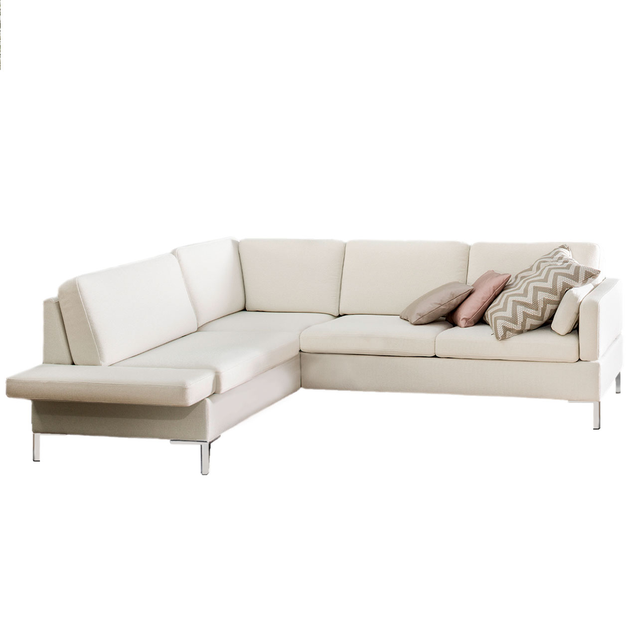 Bruehl_alba_system_garnitur_W255_B155 Weiße Eckgarnitur mit Anstellsofa rechts und Eckanbausofa links.