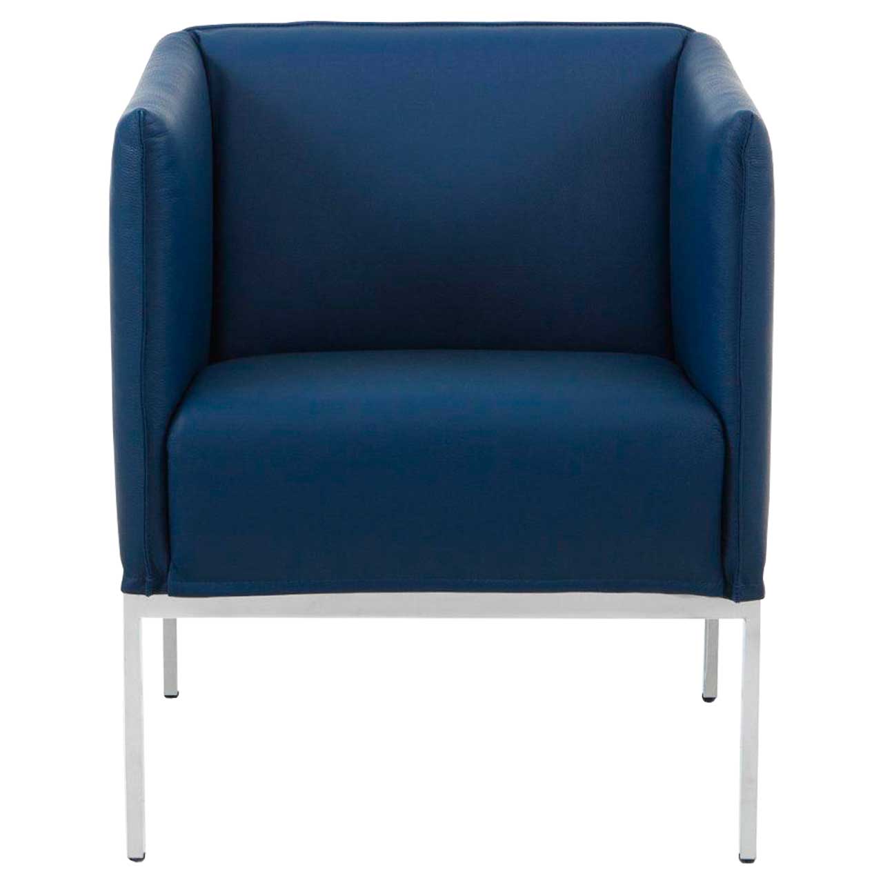 brühl randolph 74301 Sessel in blauem Leder, Untergestell chrom glänzend.