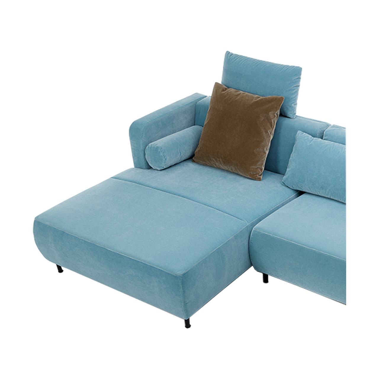 brühl aoyama 75038 Longchair mit einem quadratischen Kissen und einer Kissenrolle in einem tür#kisen Stoff.
